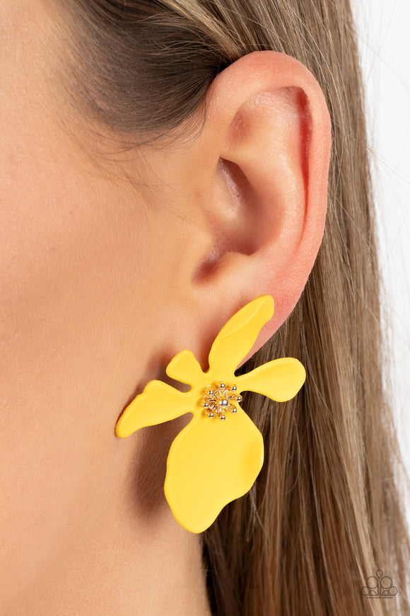 Hawaiian Heiress - Yellow Post Earrings - Paparazzi Accessories