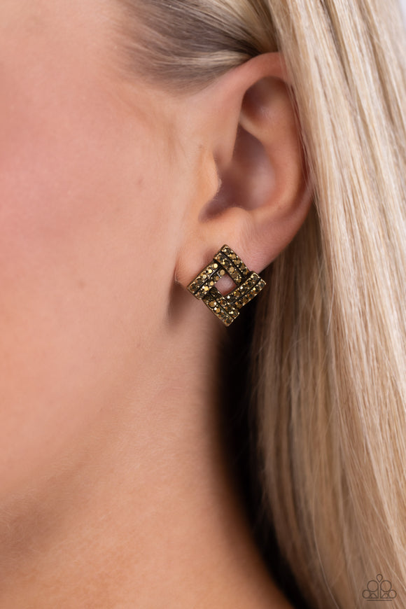 Times Square Scandalous - Brass Post Earrings - Paparazzi Accessories