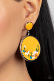 Embroidered Gardens - Yellow Post Earrings - Paparazzi Accessories