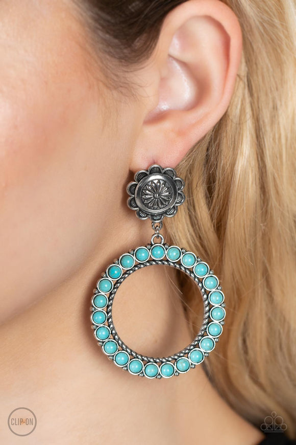 Playfully Prairie - Blue Clip-On Earrings - Paparazzi Accessories