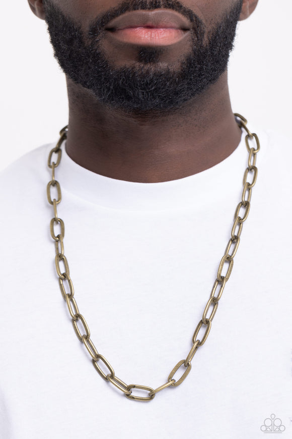 Urban Quarterback - Brass Mens Necklace - Paparazzi Accessories