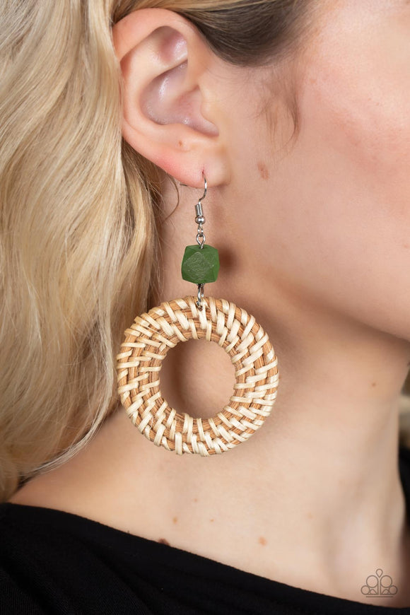 Wildly Wicker - Green Earrings - Paparazzi Accessories