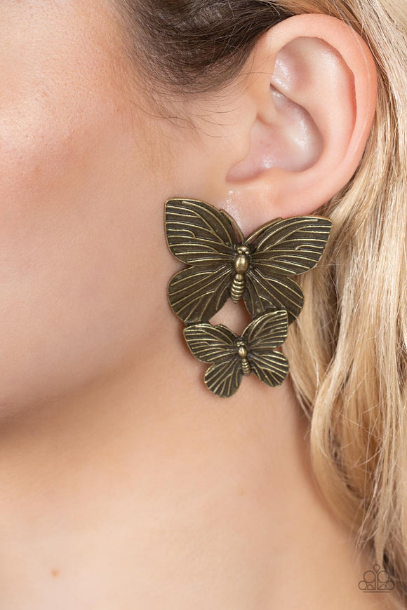Blushing Butterflies - Brass Post Earrings - Paparazzi Accessories