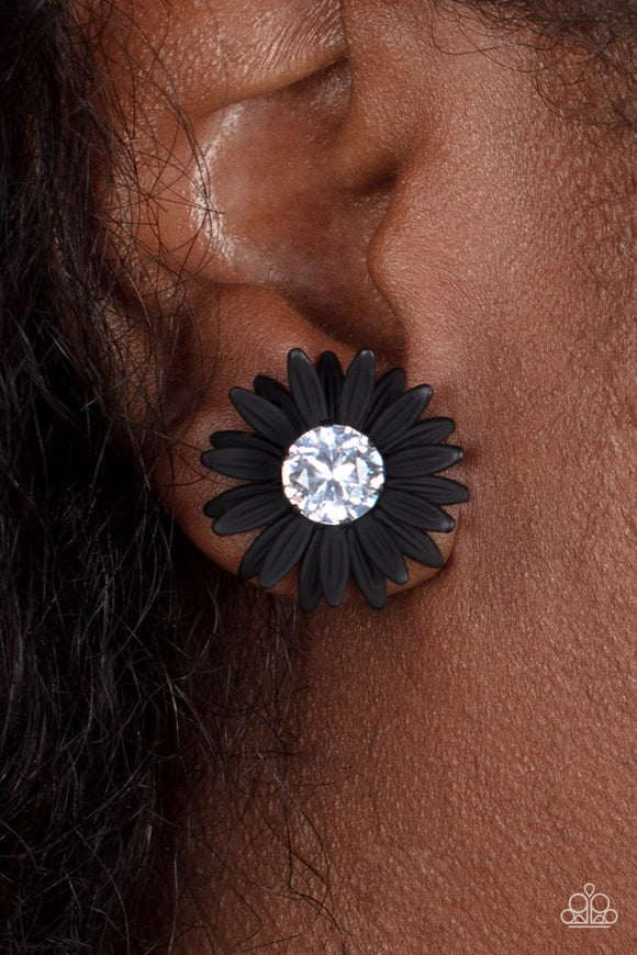 Sunshiny DAIS-y - Black Post Earrings - Paparazzi Accessories