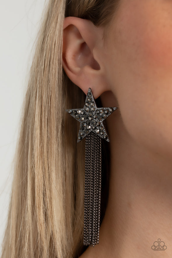 Superstar Solo - Black Post Earrings - Paparazzi Accessories