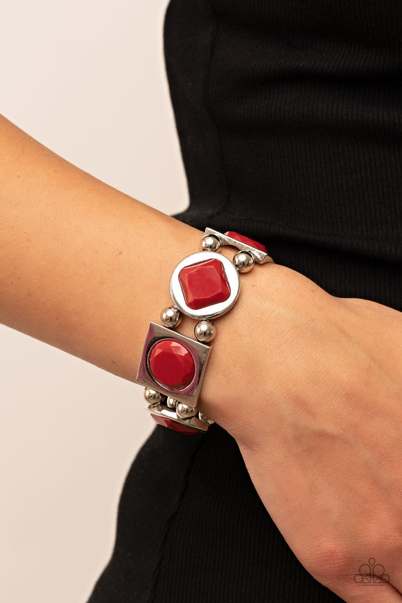 Asymmetrical A-Lister - Red Bracelet - Paparazzi Accessories
