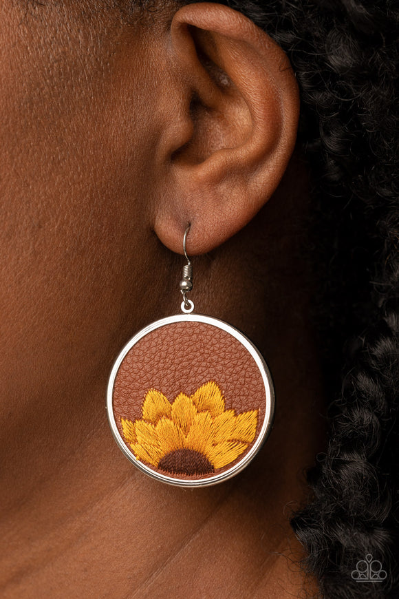 Sun-Kissed Sunflowers - Brown Earrings - Paparazzi Accessories