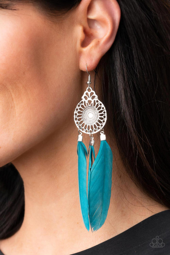 Pretty in PLUMES - Blue Earrings - Paparazzi Accessories
