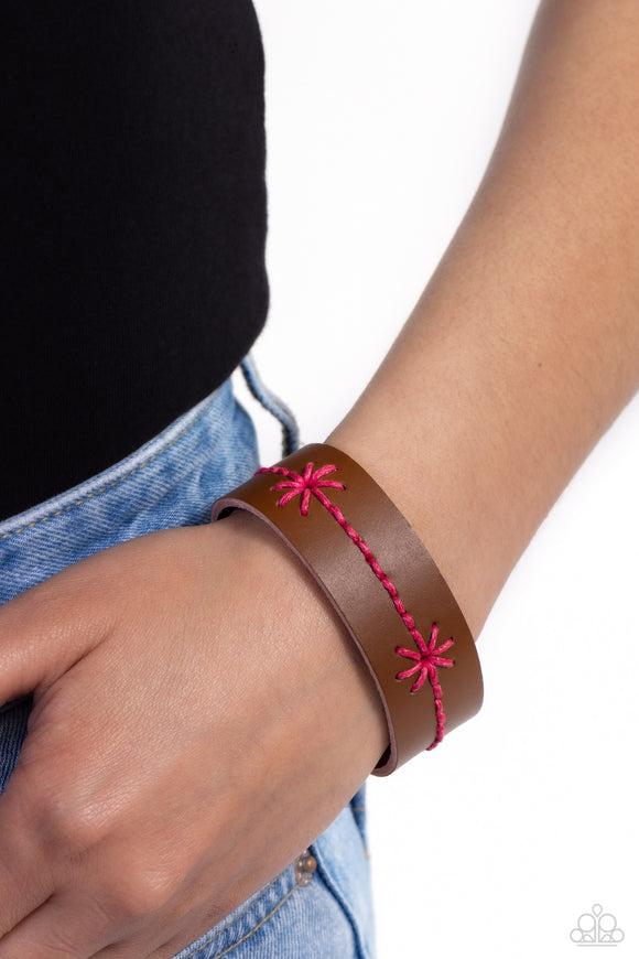 Cross-Stitched Gardens - Pink Bracelet - Paparazzi Accessories