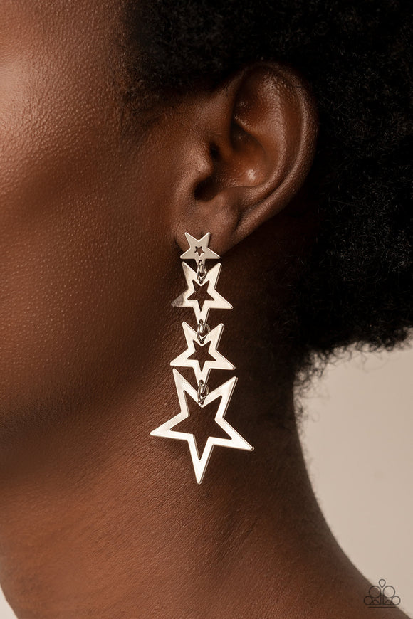 Superstar Crescendo - Silver Post Earrings - Paparazzi Accessories