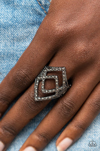 Diamond Duet - Black Ring - Paparazzi Accessories