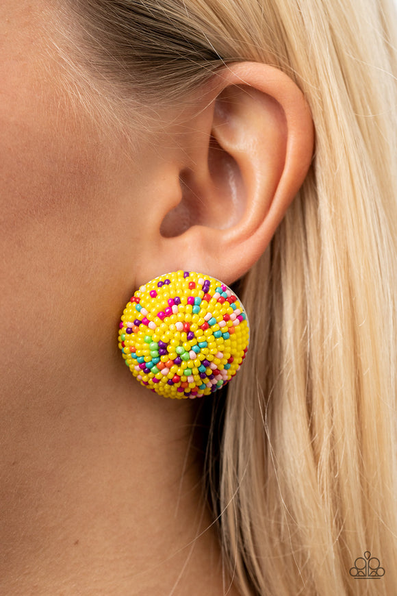 Kaleidoscope Sky - Yellow Post Earrings - Paparazzi Accessories