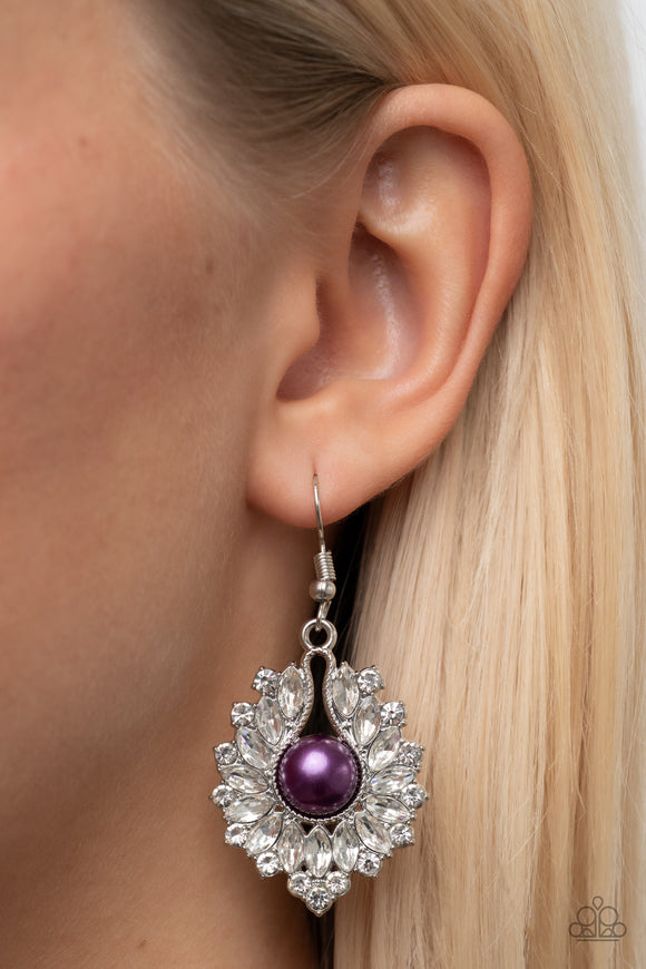 Crowns Required - Purple Earrings - Paparazzi Accessories
