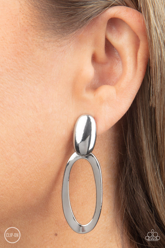 Pull OVAL! - Silver Clip-On Earrings - Paparazzi Accessories