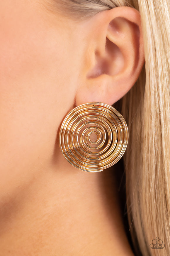 COIL Over - Gold Post Earrings - Paparazzi Accessories