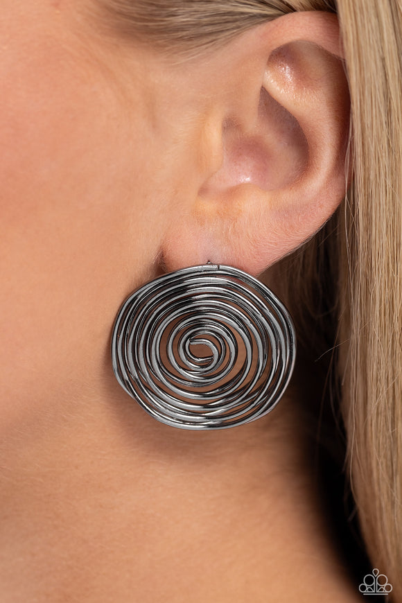 COIL Over - Black Post Earrings - Paparazzi Accessories