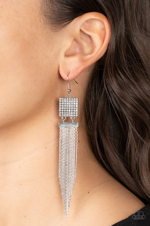 Dramatically Deco - White Earrings - Paparazzi Accessories