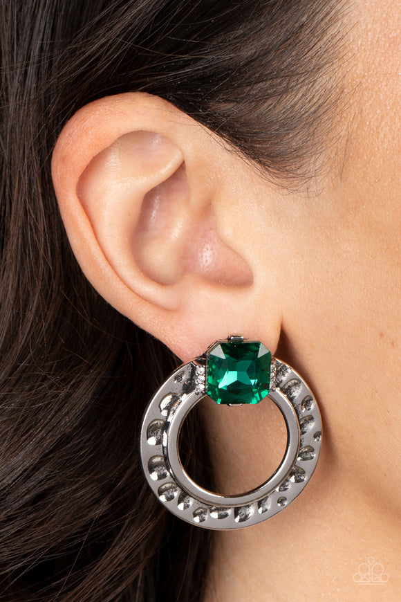 Smoldering Scintillation - Green Post Earrings - Paparazzi Accessories