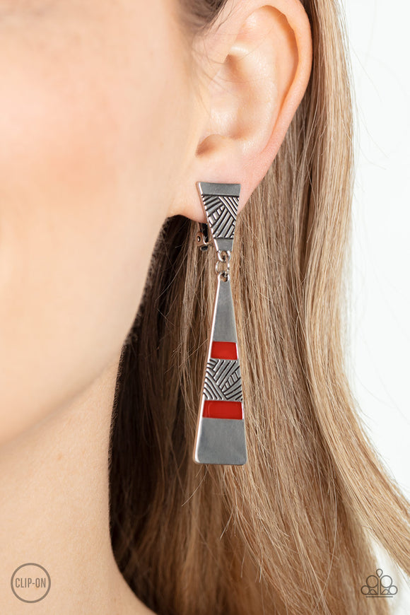 Safari Seeker - Red Clip-On Earrings - Paparazzi Accessories
