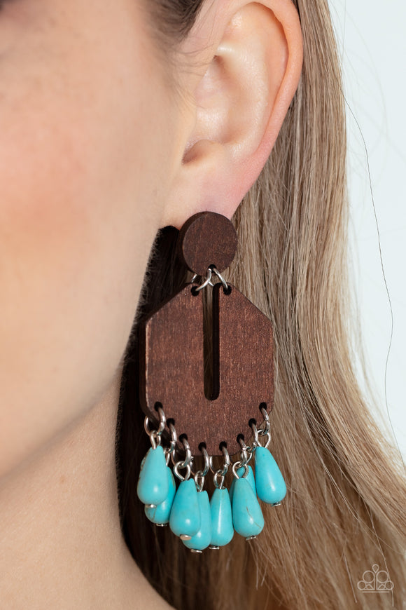 Western Retreat - Blue Post Earrings - Paparazzi Accessories