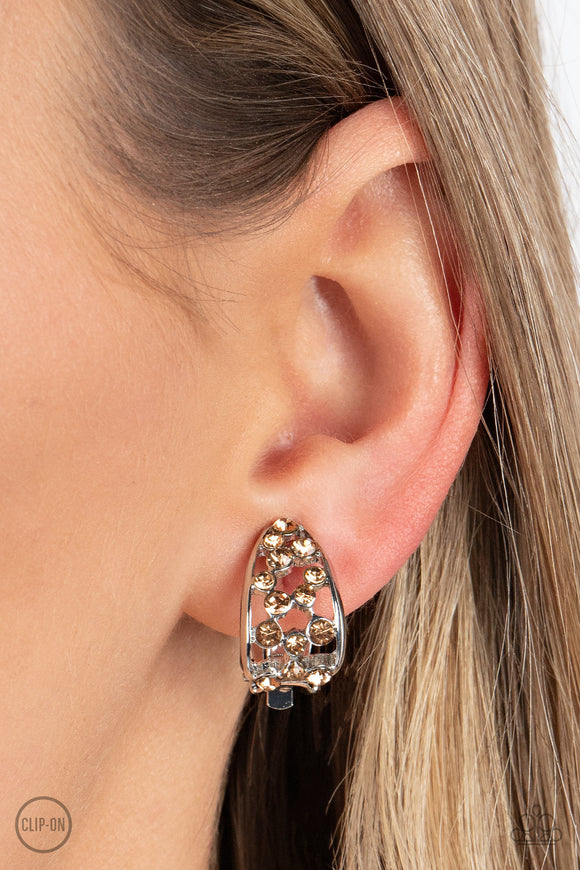 Extra Effervescent - Brown Clip-On Earrings - Paparazzi Accessories