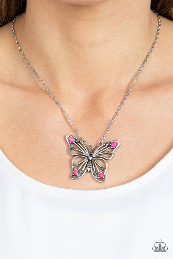 Badlands Butterfly - Pink Necklace - Paparazzi Accessories