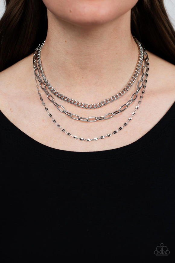 Galvanized Grit - Silver Necklace - Paparazzi Accessories