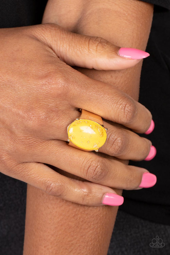 Gold Leaf Glam - Yellow Ring - Paparazzi Accessories