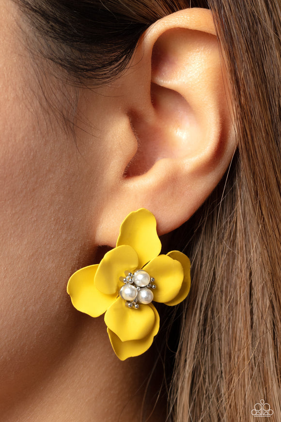 Jovial Jasmine - Yellow Post Earrings - Paparazzi Accessories