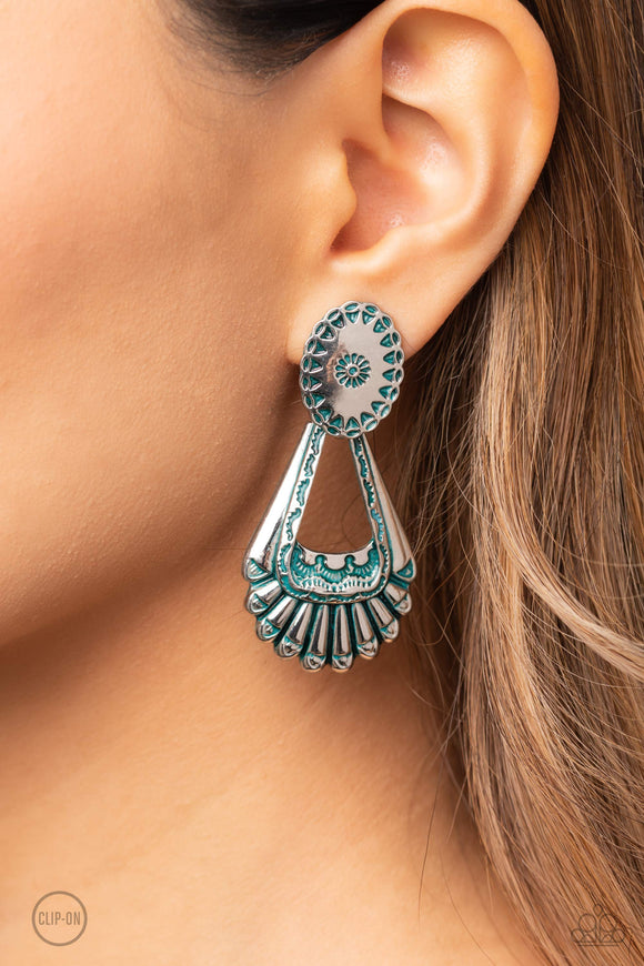 Casablanca Chandeliers - Blue Clip-On Earrings - Paparazzi Accessories