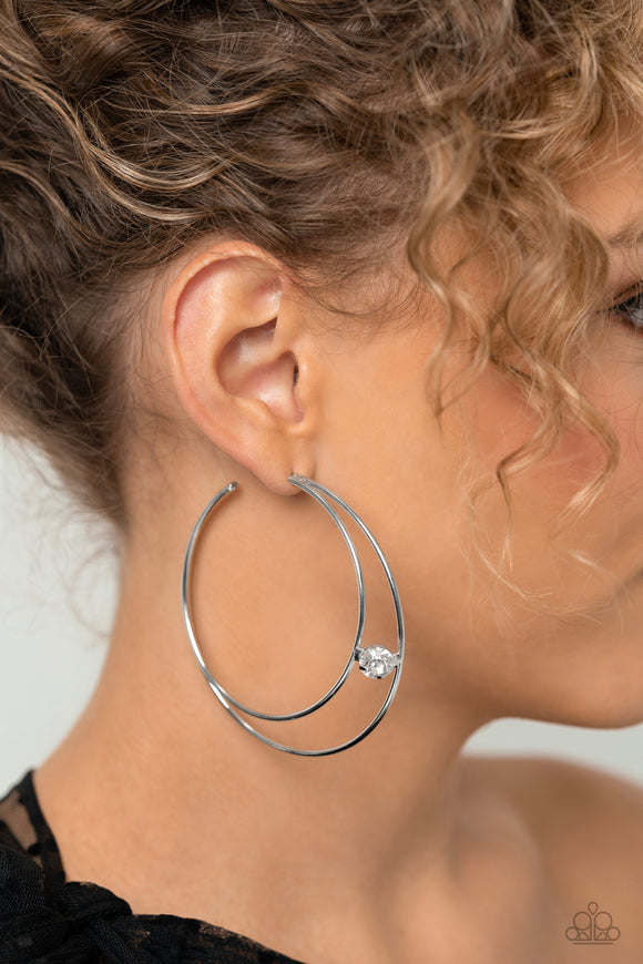 Theater HOOP - White Earrings - Paparazzi Accessories