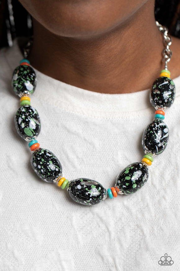 No Laughing SPLATTER - Green Necklace - Paparazzi Accessories