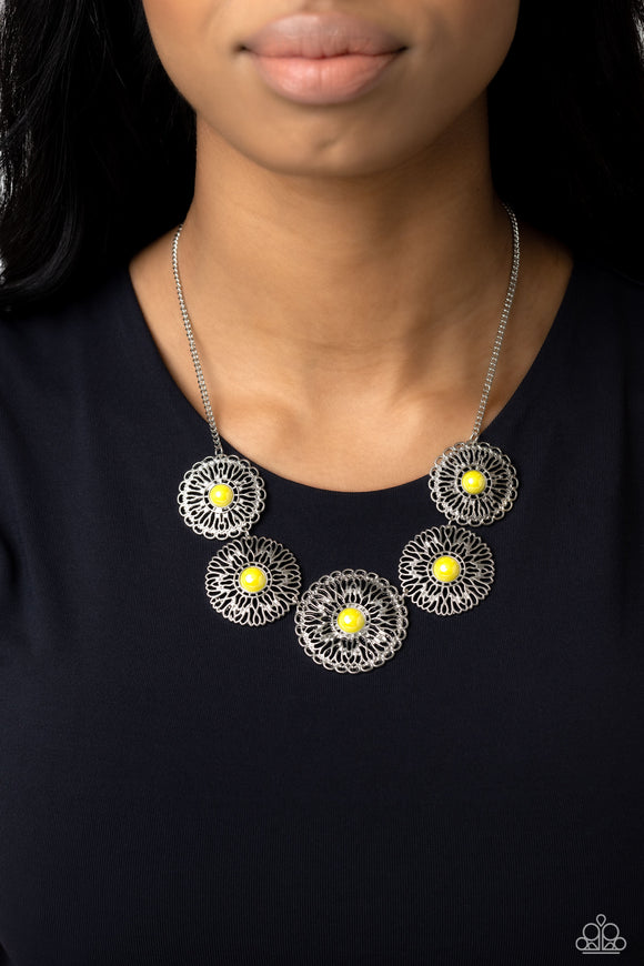Chrysanthemum Craze - Yellow Necklace - Paparazzi Accessories
