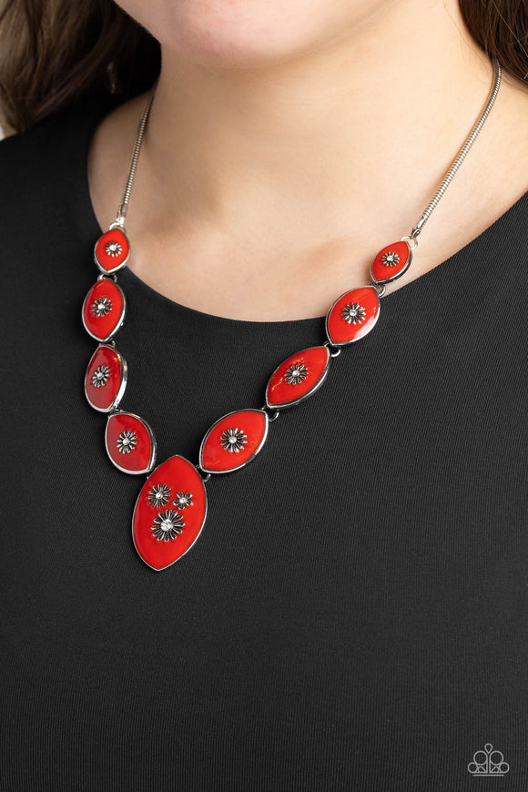 Pressed Flowers - Red Necklace - Paparazzi Accessories