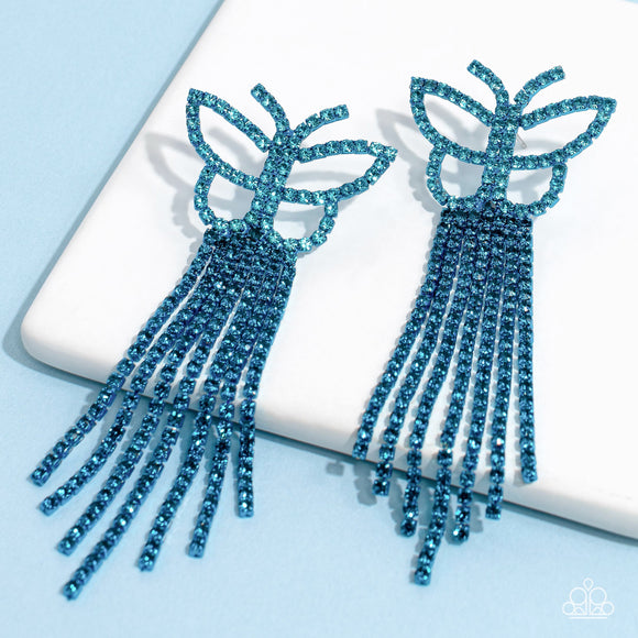 Billowing Butterflies - Blue Post Earrings - Paparazzi Accessories