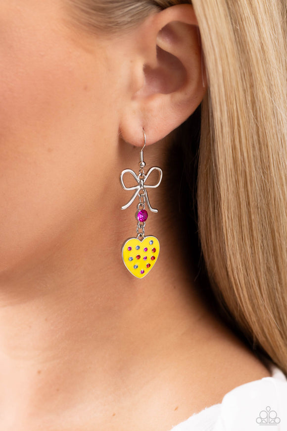 BOW Away Zone - Yellow Earrings - Paparazzi Accessories
