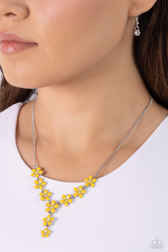 Flowering Feature - Yellow Necklace - Paparazzi Accessories