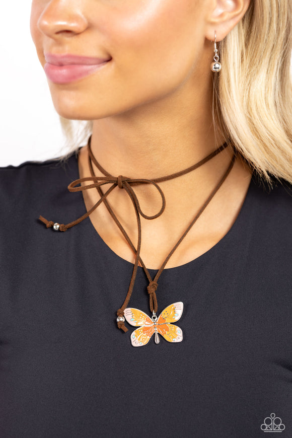 Winged Wanderer - Orange Necklace - Paparazzi Accessories