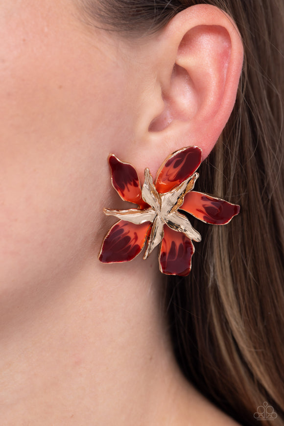Warped Wallflower - Red Post Earrings - Paparazzi Accessories