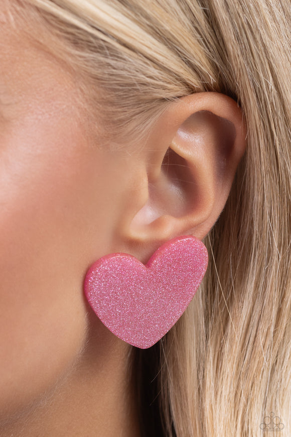 Sparkly Sweethearts - Pink Post Earrings - Paparazzi Accessories