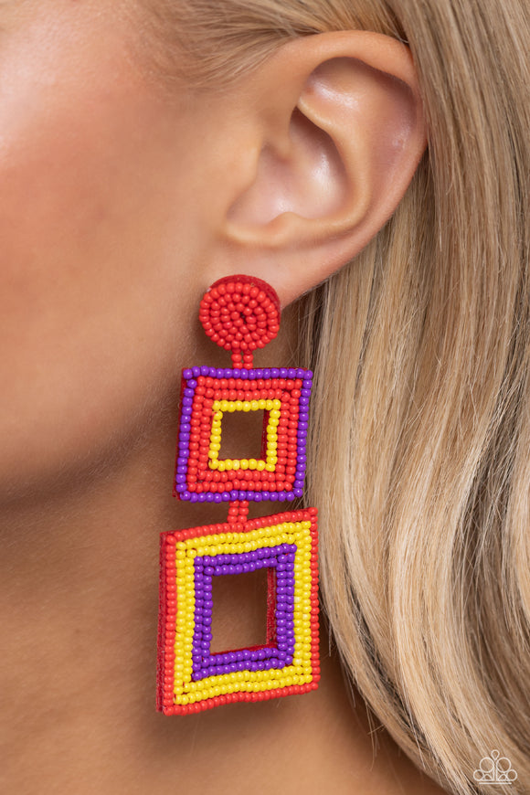 Seize the Squares - Red Post Earrings - Paparazzi Accessories