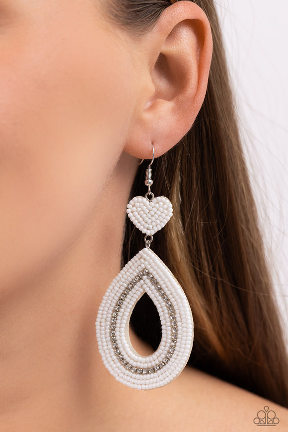 Now SEED Here - White Earrings - Paparazzi Accessories