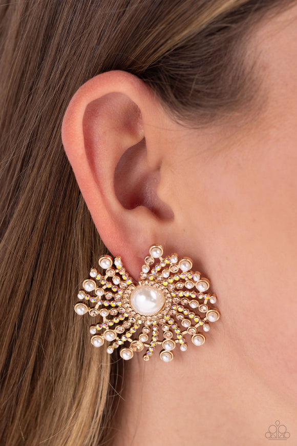 Fancy Fireworks - Gold Post Earrings - Paparazzi Accessories