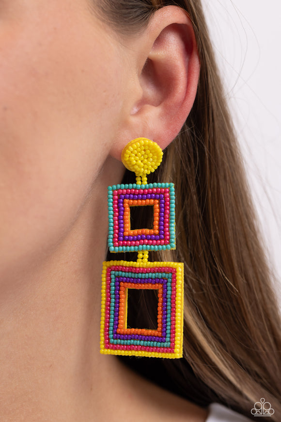 Seize the Squares - Multi Post Earrings - Paparazzi Accessories