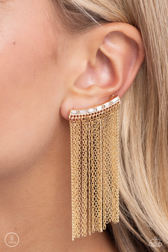 Feuding Fringe - Gold Post Earrings - Paparazzi Accessories
