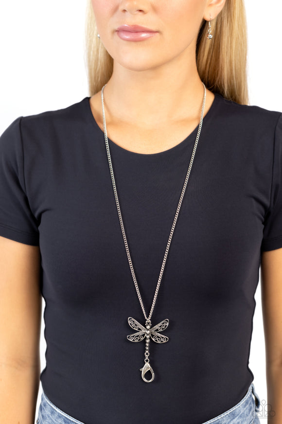 Dragonfly Dance - Silver Lanyard - Paparazzi Accessories
