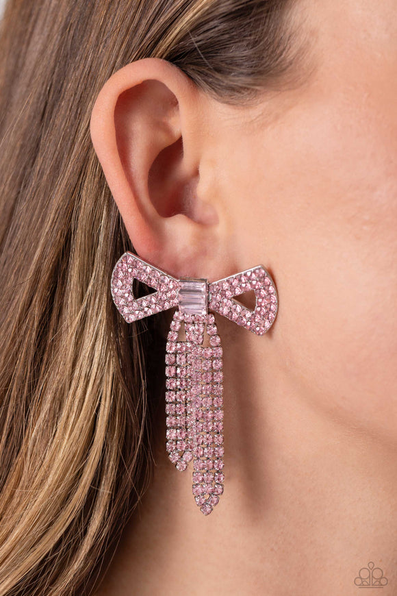 Just BOW With It - Pink Post Earrings - Paparazzi Accessories