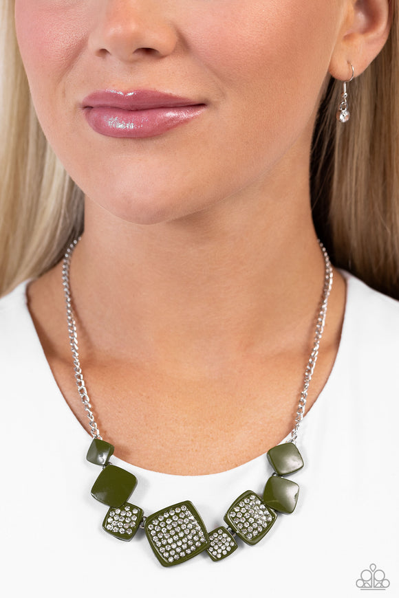 Twinkling Tables - Green Necklace - Paparazzi Accessories