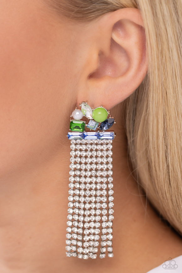 Horizontal Hallmark - Blue Post Earrings - Paparazzi Accessories