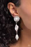 Modest MVP - White Clip-On Earrings - Paparazzi Accessories